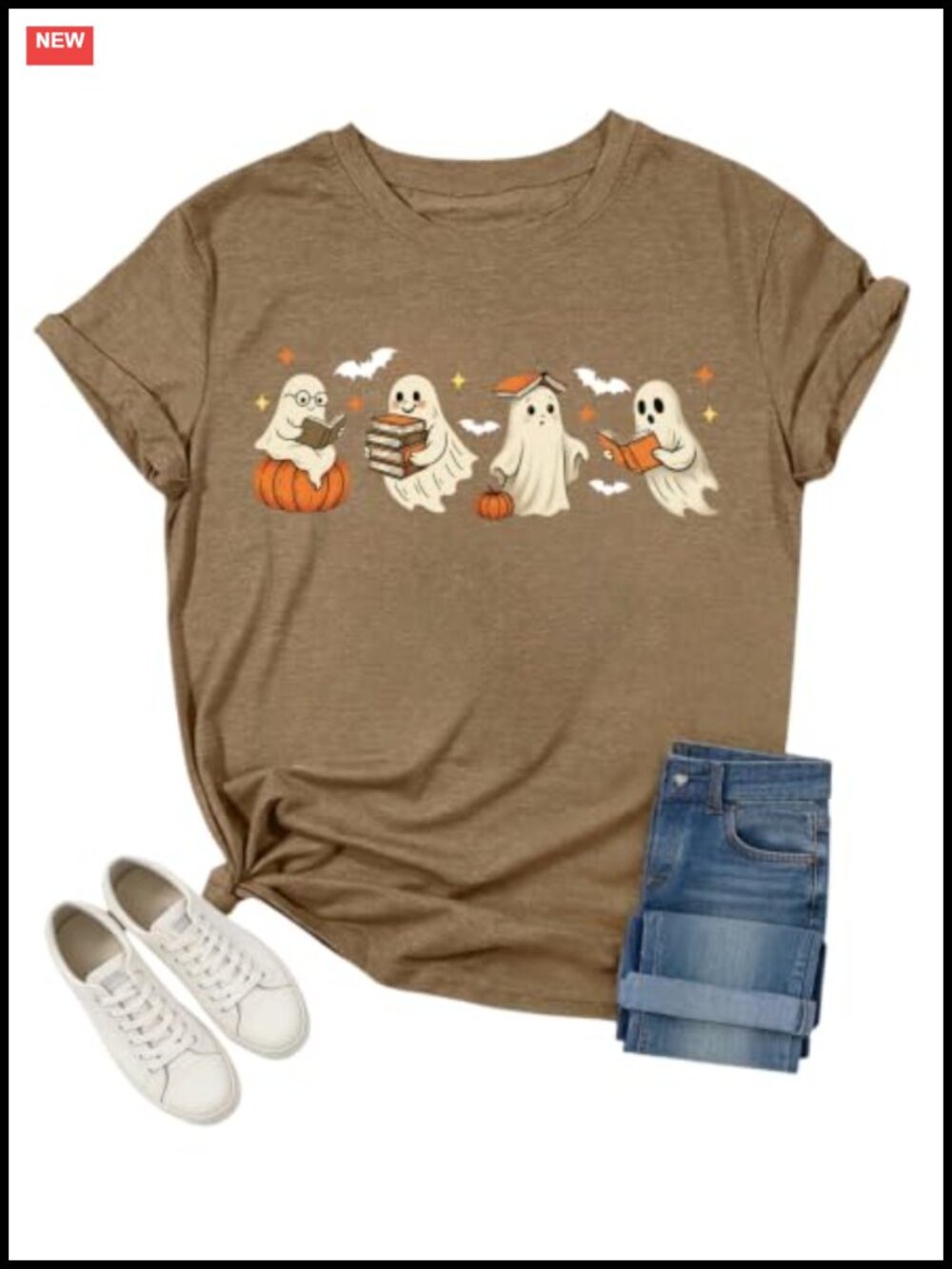 Teacher Halloween Ghost T-Shirt Reading Book Lover Fall Short Sleeve Tee